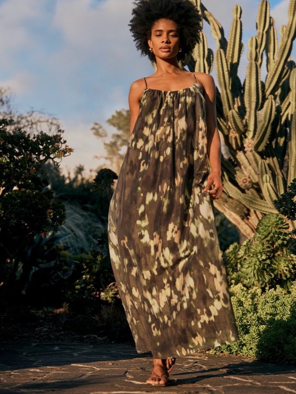 Banana Republic Olive Tie-Dye Spaghetti Strap , Lined Maxi Dress, Size Medium